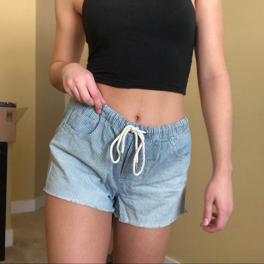 Aerie striped denim drawstring shorts
